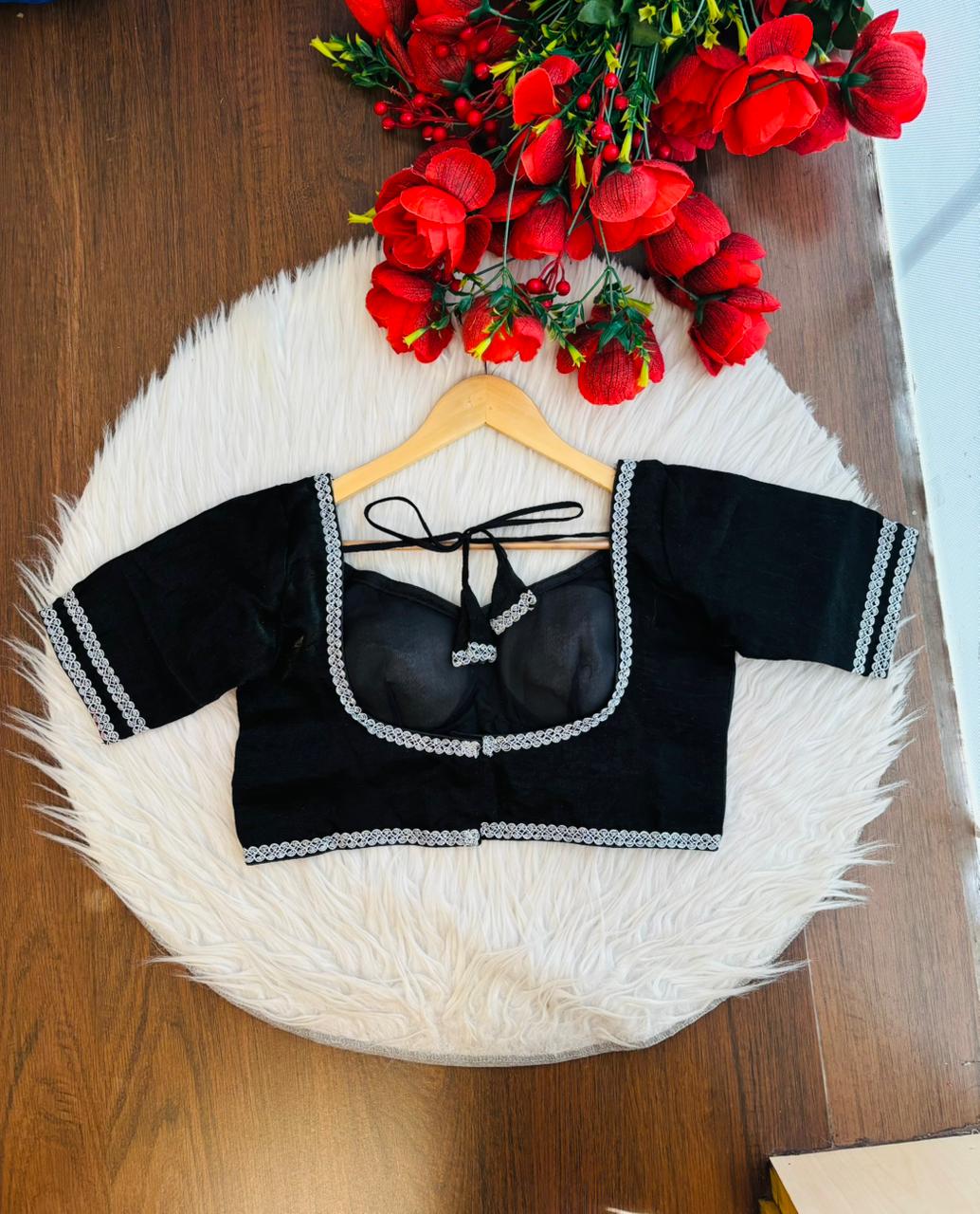 Midnight Black Fancy Silk Blouse