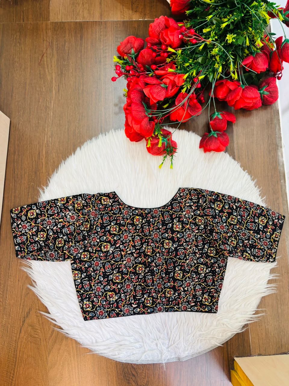 Divine Desire Ajrakh Printed Kantha Embroidered Cotton Blouse