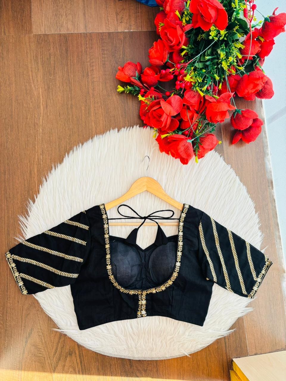 Partywear Black Vichitra Silk Blouse