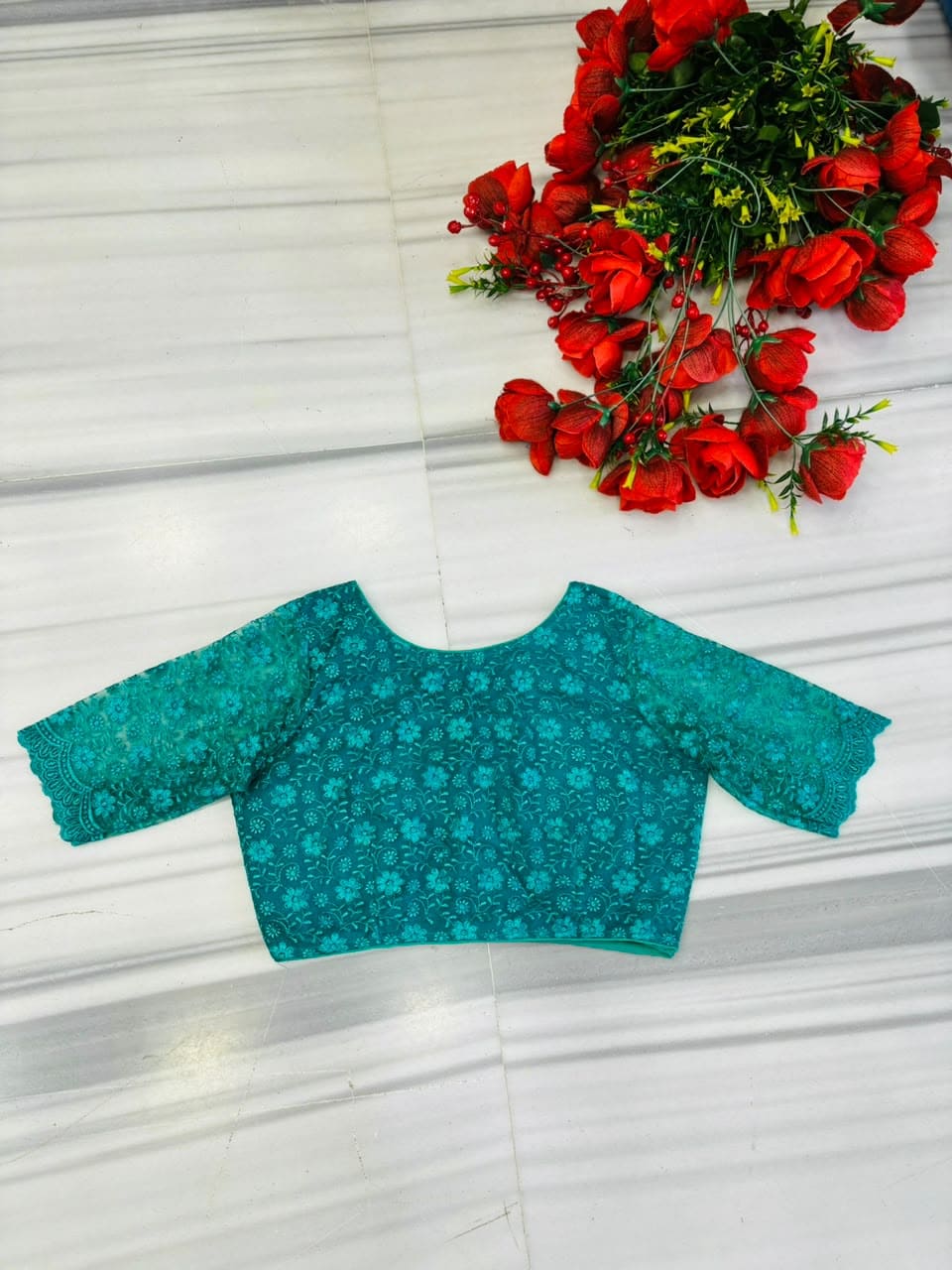 Magnificent Bloom Heritage Net Chikankari Blouse