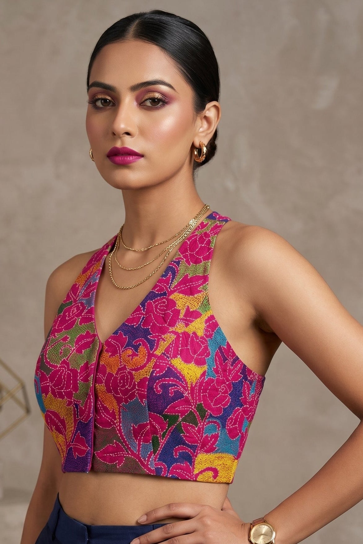 Queen Pink Kantha Stitch Blouse