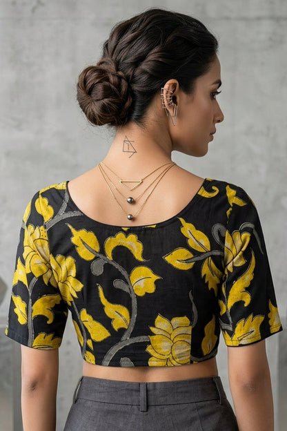 Midnight Bloom Kalamkari Blouse