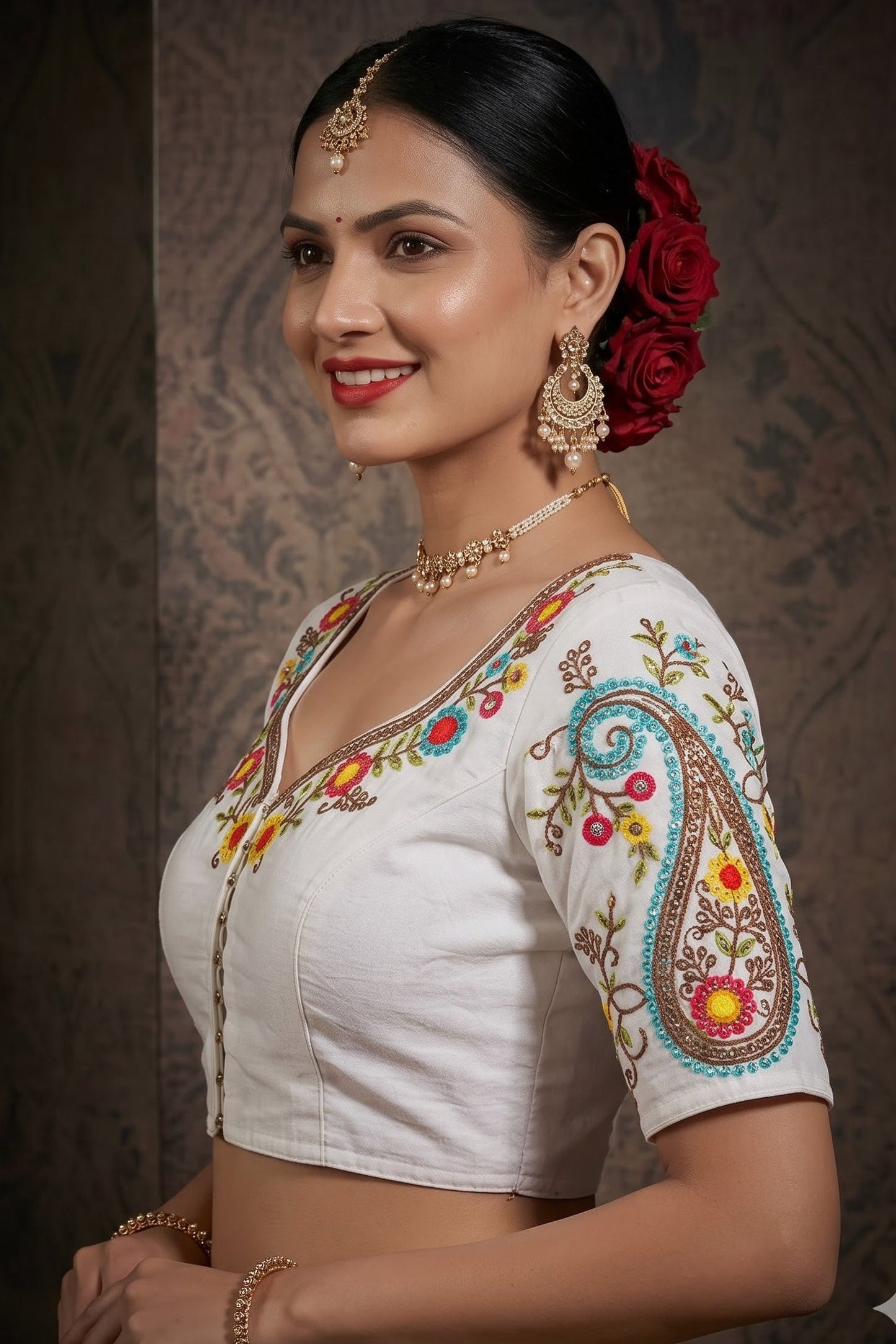 Festive Paisley Vichitra Silk Blouse
