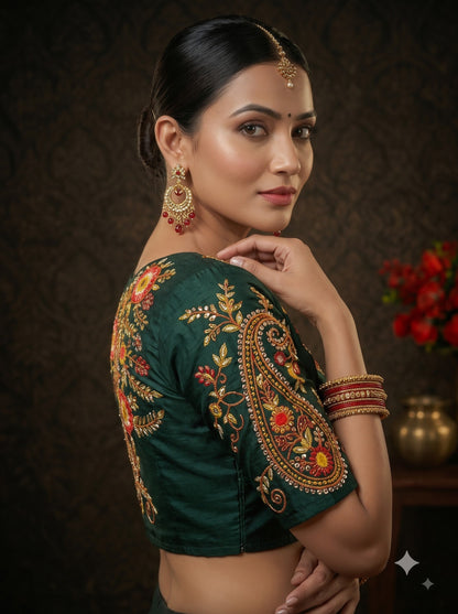 Festive Paisley Vichitra Silk Blouse