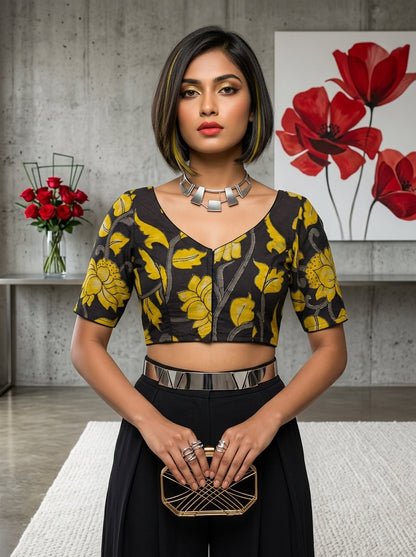 Midnight Bloom Kalamkari Blouse