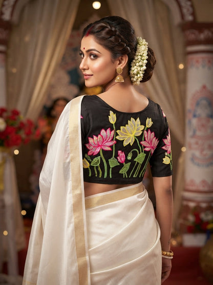 Reflection of Lotus Vichitra Silk Blouse