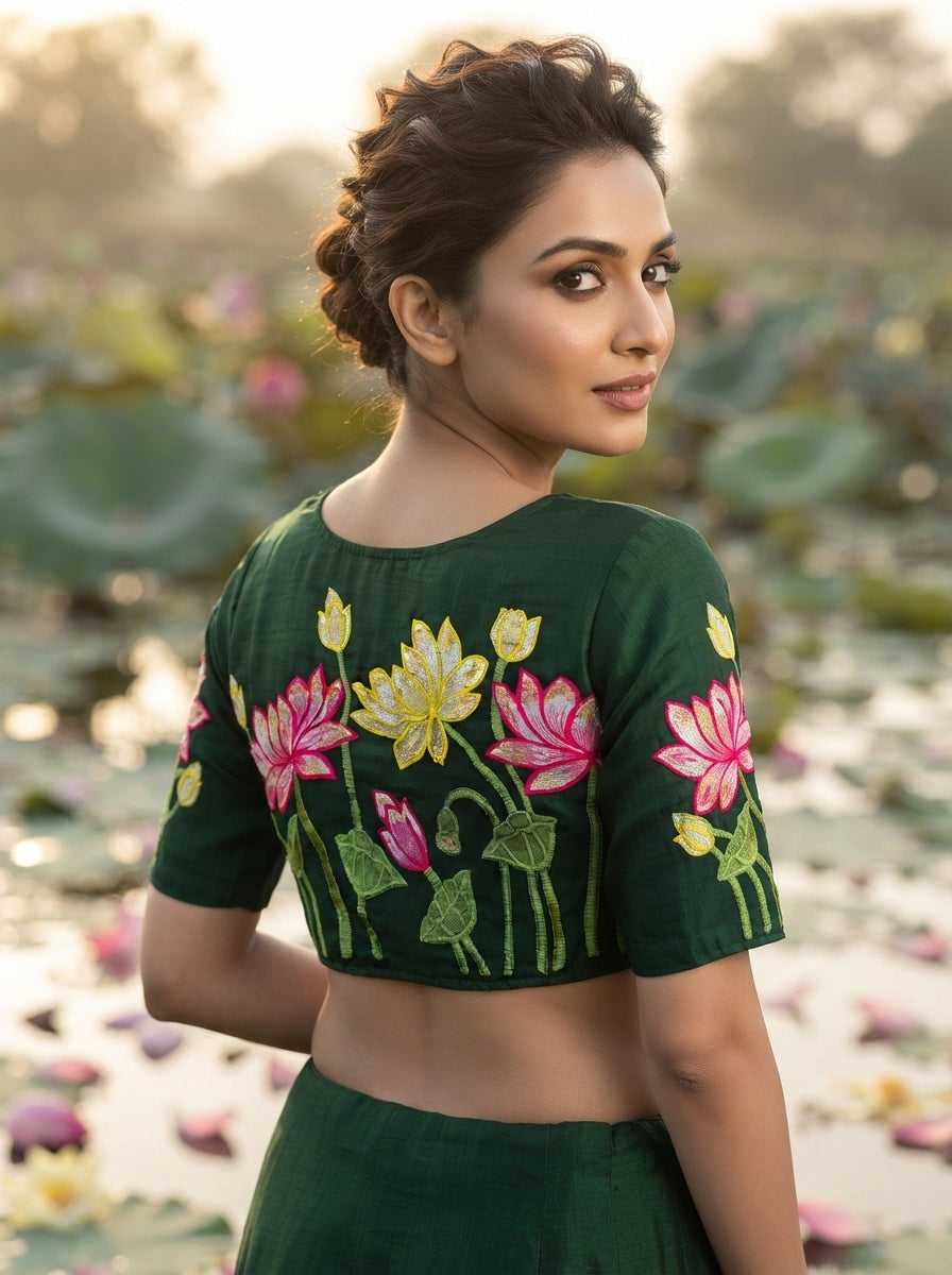 Reflection of Lotus Vichitra Silk Blouse
