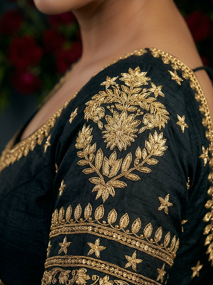 Black Fancy Silk Blouse