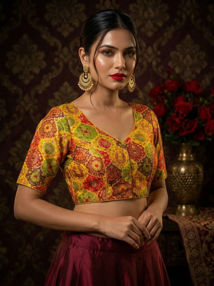Crown on Repeat – Meenakari Katan Silk Banarasi Designer Blouse