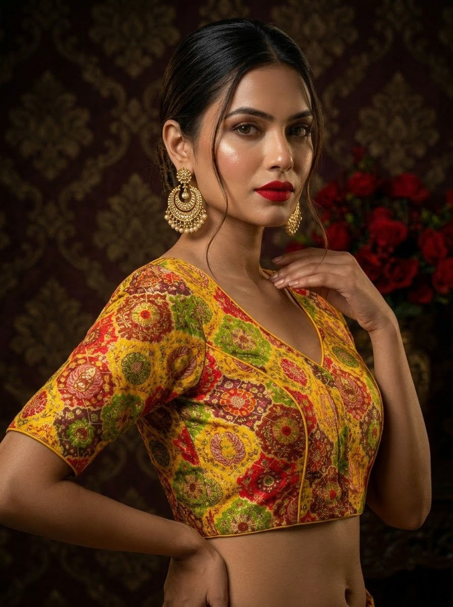 Crown on Repeat – Meenakari Katan Silk Banarasi Designer Blouse