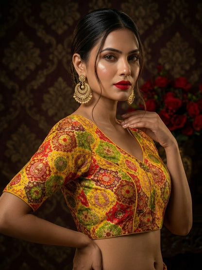 Crown on Repeat – Meenakari Katan Silk Banarasi Designer Blouse
