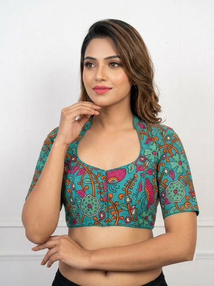 Retro Sketch Kalamkari Designer Blouse