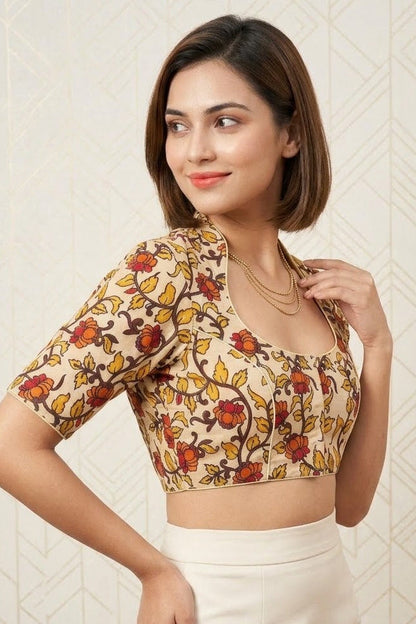 Retro Sketch Kalamkari Designer Blouse