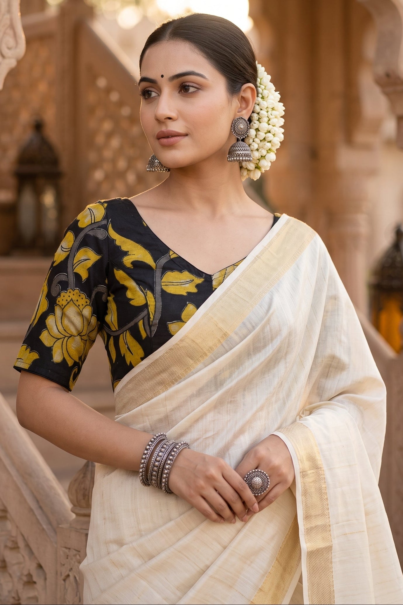 Midnight Bloom Kalamkari Blouse