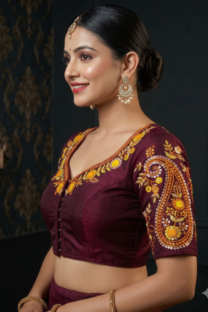 Festive Paisley Vichitra Silk Blouse