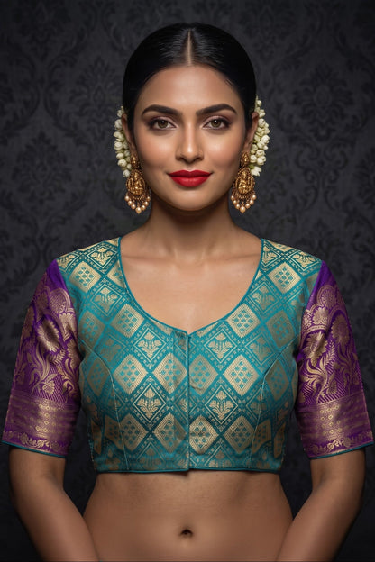 Rajeshwari Grace- Katan Silk Banarasi Zari Woven Designer Blouse