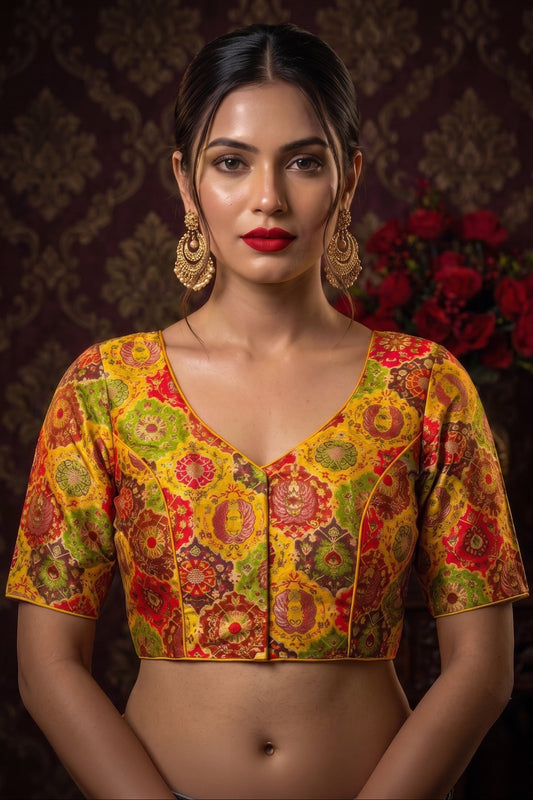 Crown on Repeat – Meenakari Katan Silk Banarasi Designer Blouse