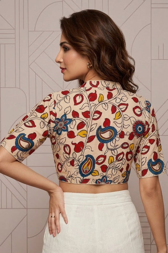 Retro Sketch Kalamkari Designer Blouse
