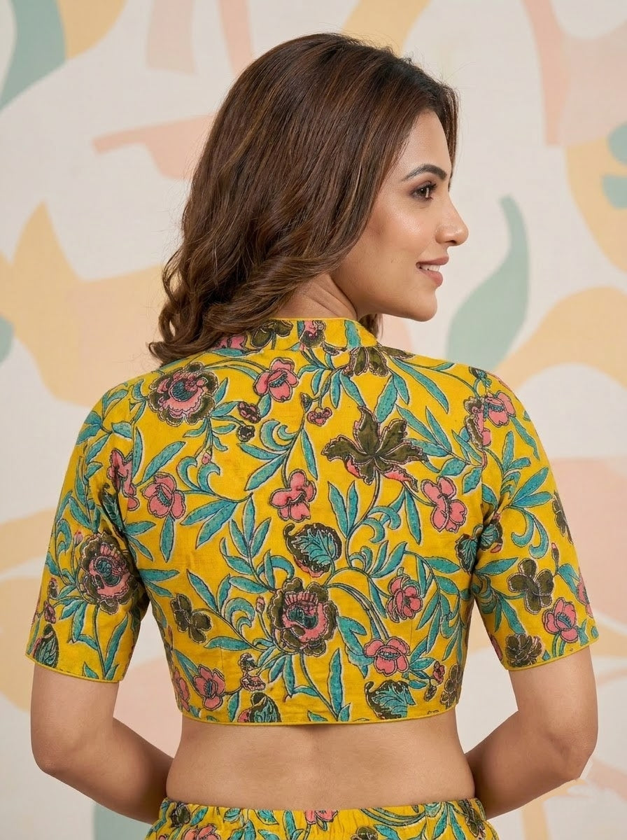 Retro Sketch Kalamkari Designer Blouse