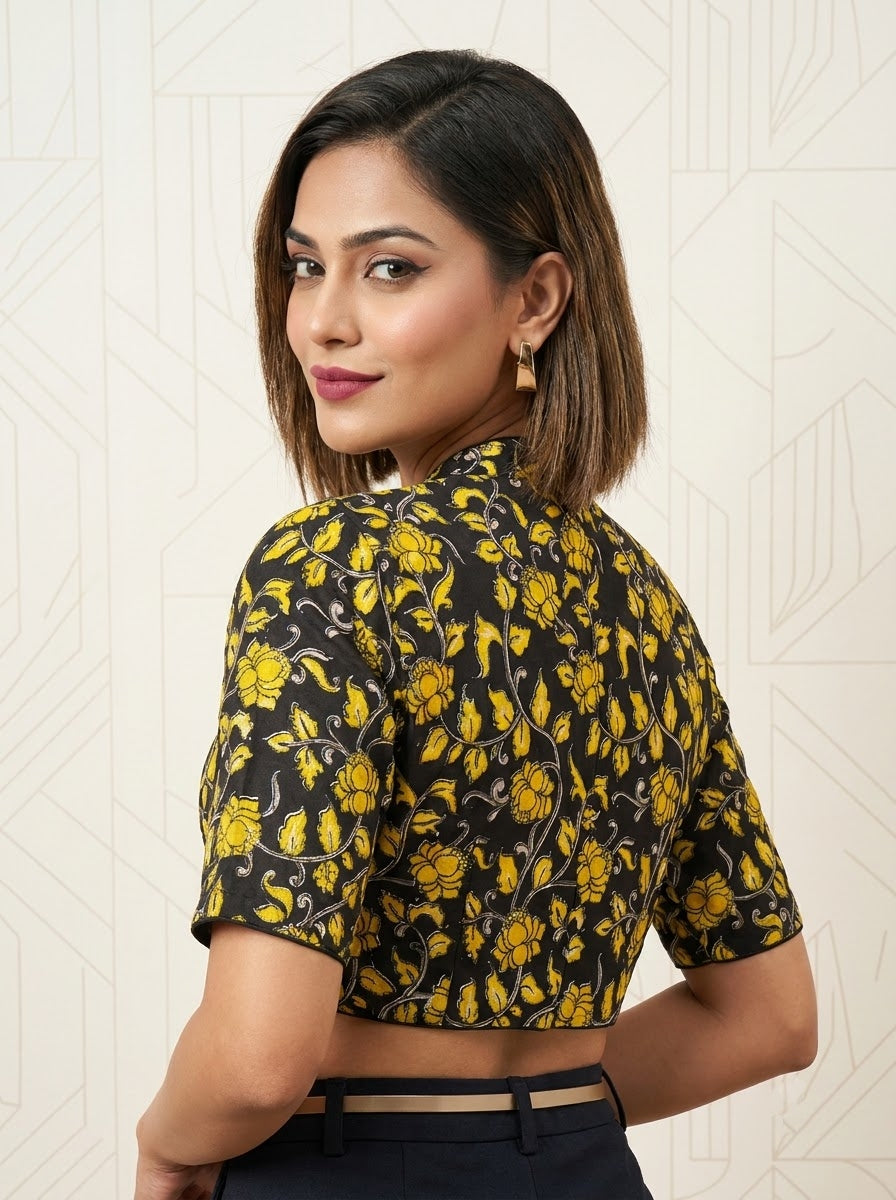 Retro Sketch Kalamkari Designer Blouse