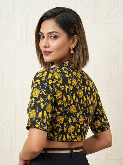 Retro Sketch Kalamkari Designer Blouse