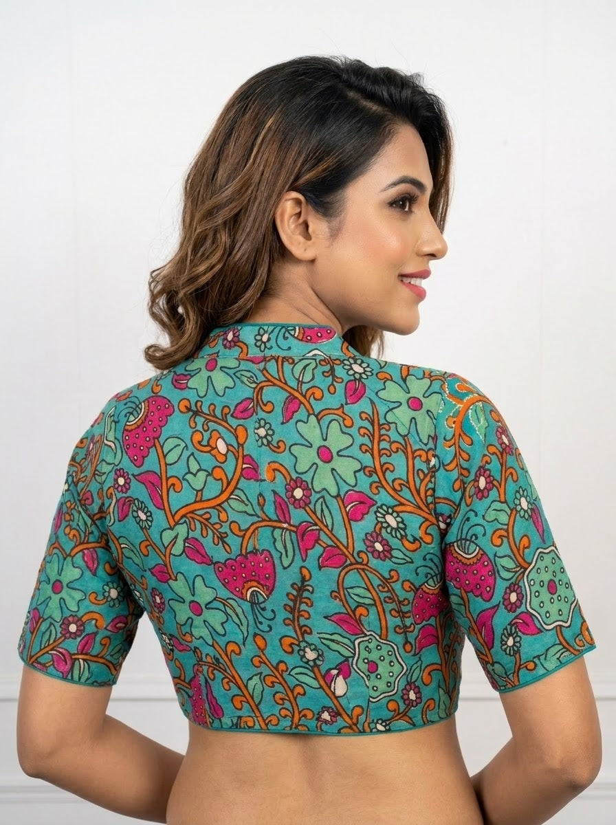 Retro Sketch Kalamkari Designer Blouse