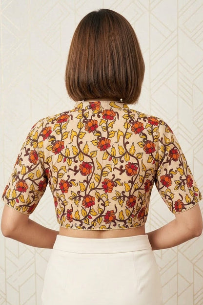 Retro Sketch Kalamkari Designer Blouse