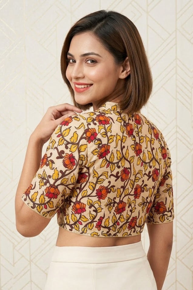 Retro Sketch Kalamkari Designer Blouse