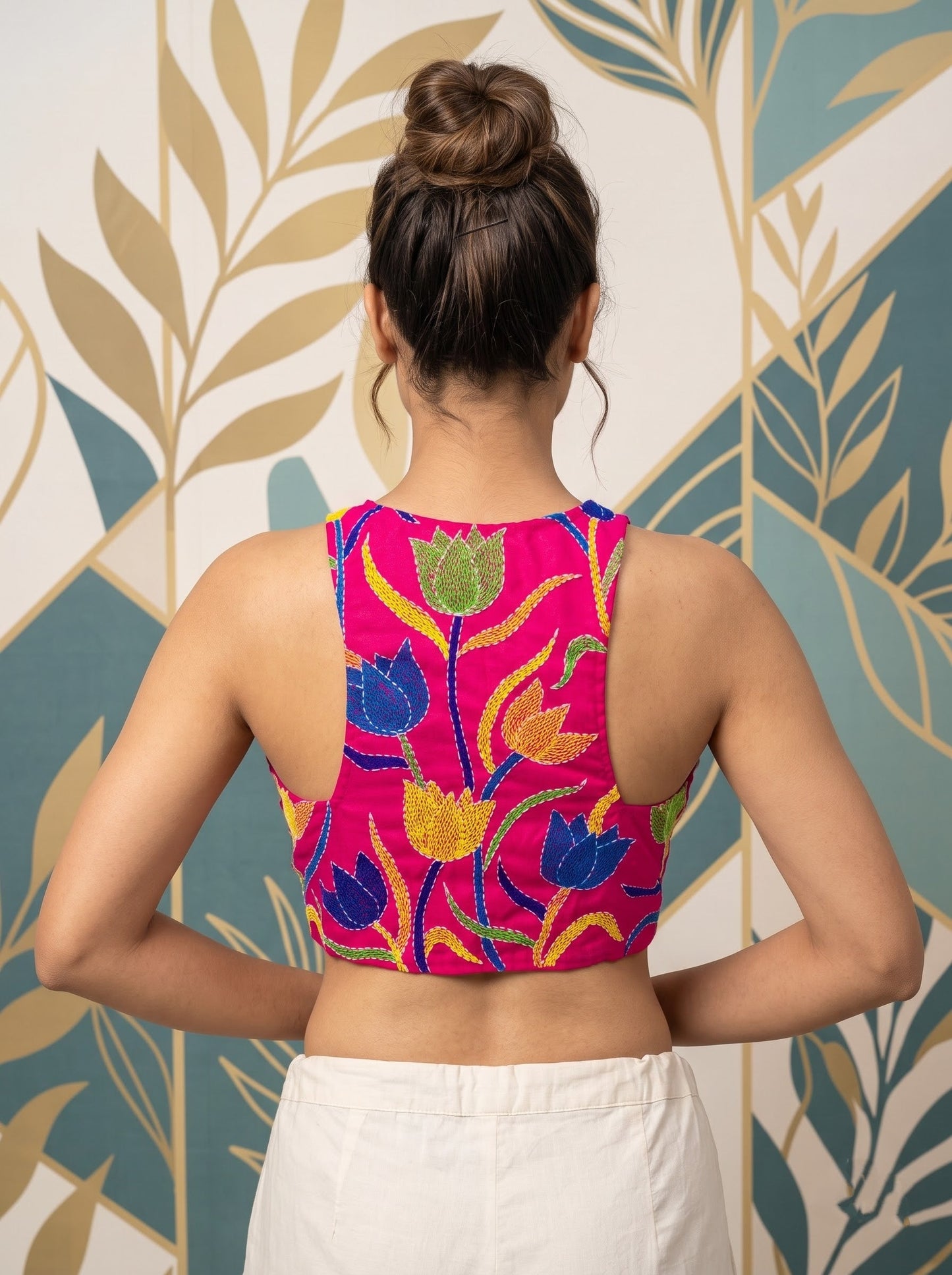 Miss Kantha Energy – Multicolor Kantha Stitch Halter Neck Blouse