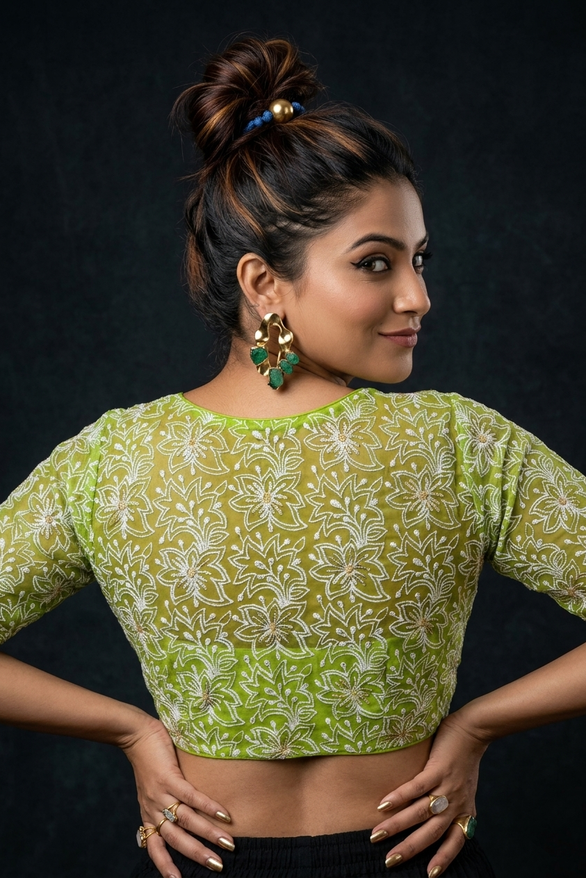 Organza Twist – All Over Embroidered Organza Blouse