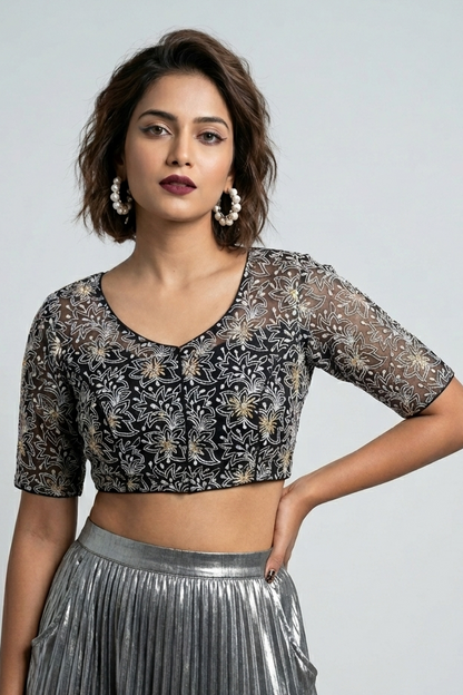 Organza Twist – All Over Embroidered Organza Blouse
