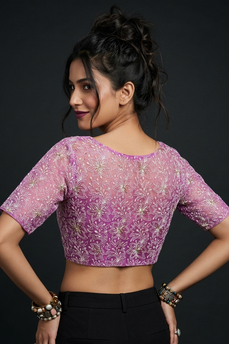 Organza Twist – All Over Embroidered Organza Blouse