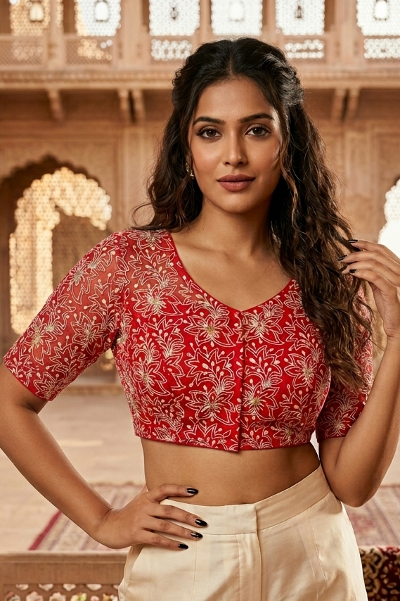 Organza Twist – All Over Embroidered Organza Blouse