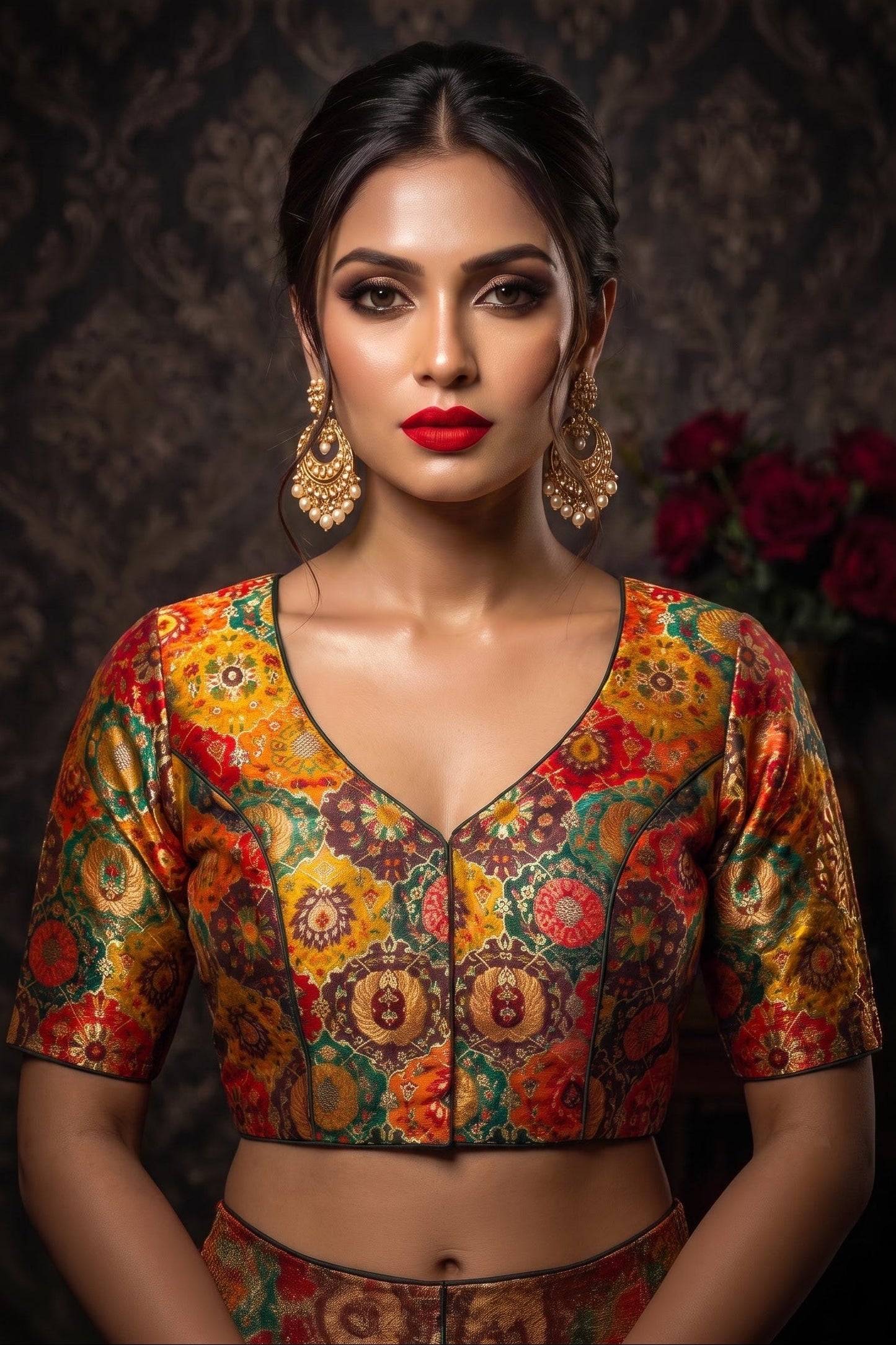 Crown on Repeat – Meenakari Katan Silk Banarasi Designer Blouse