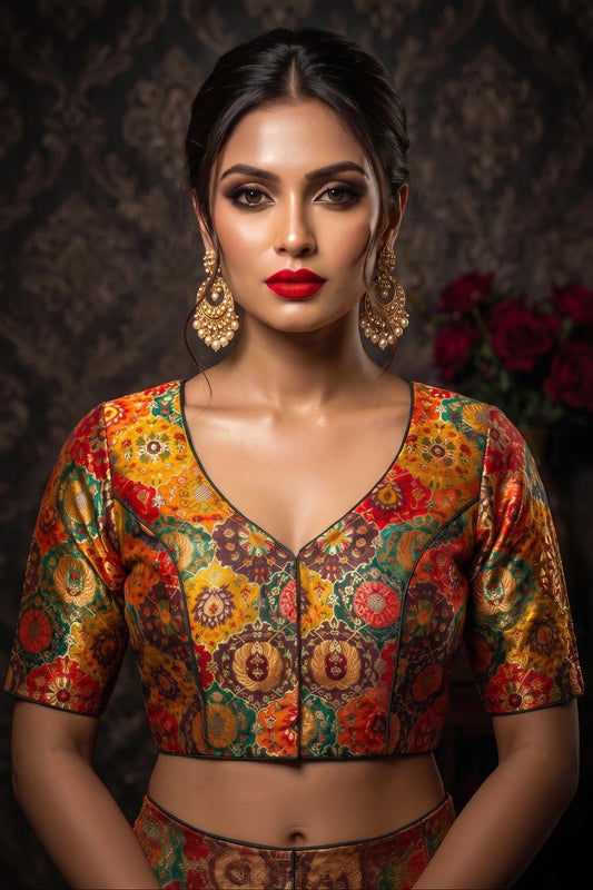 Crown on Repeat – Meenakari Katan Silk Banarasi Designer Blouse
