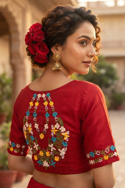 Wildflower Wreath Handstitched Designer Blouse