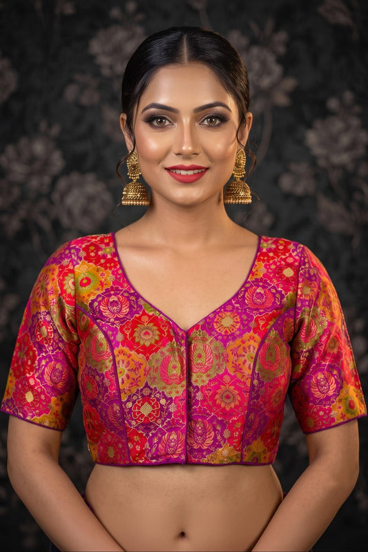 Crown on Repeat – Meenakari Katan Silk Banarasi Designer Blouse
