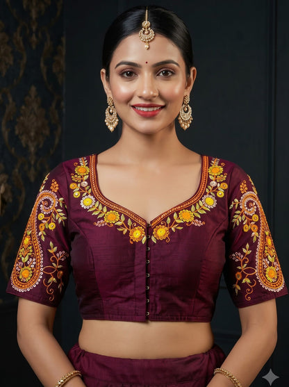 Festive Paisley Vichitra Silk Blouse