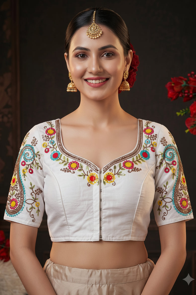 Festive Paisley Vichitra Silk Blouse