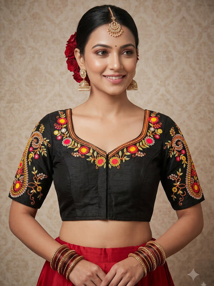 Festive Paisley Vichitra Silk Blouse