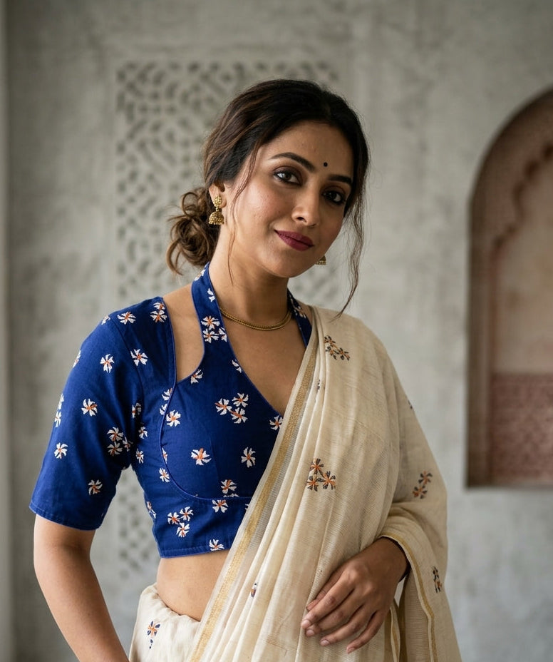 Blue Shiuli Masaba Style Vichitra Silk Blouse