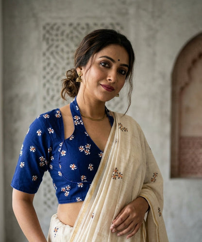 Blue Shiuli Masaba Style Vichitra Silk Blouse