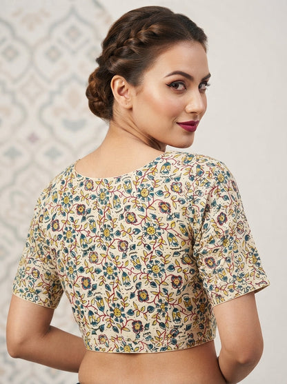 Divine Desire Ajrakh Printed Kantha Embroidered Cotton Blouse