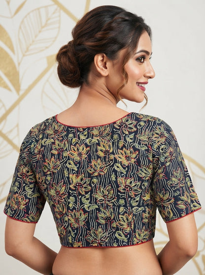 Divine Desire Ajrakh Printed Kantha Embroidered Cotton Blouse