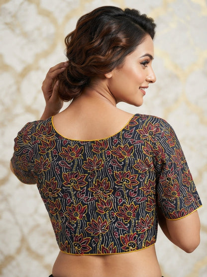 Divine Desire Ajrakh Printed Kantha Embroidered Cotton Blouse