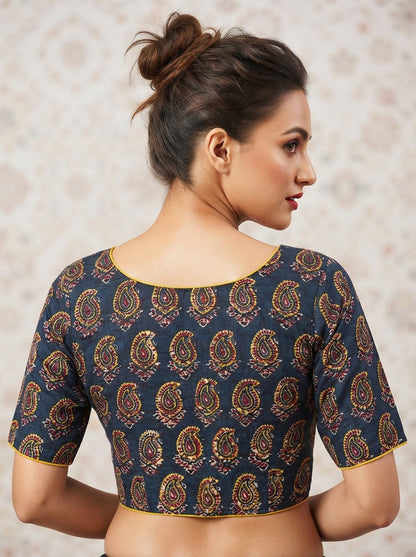Divine Desire Ajrakh Printed Kantha Embroidered Cotton Blouse