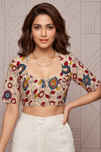 Retro Sketch Kalamkari Designer Blouse