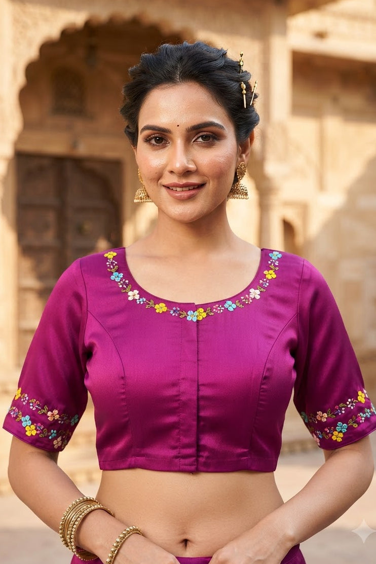 Wildflower Wreath Handstitched Designer Blouse