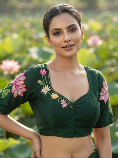 Reflection of Lotus Vichitra Silk Blouse