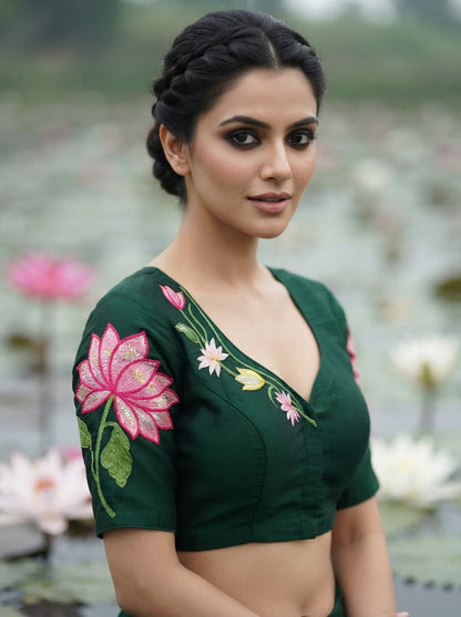 Reflection of Lotus Vichitra Silk Blouse